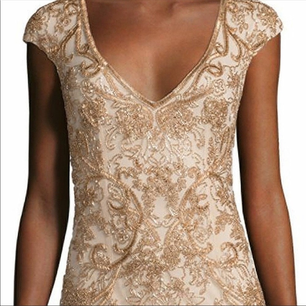 Theia Midi Gold Dress